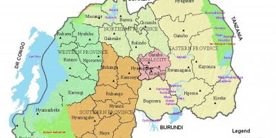 Peta dari Rwanda dengan kabupaten dan sektor
