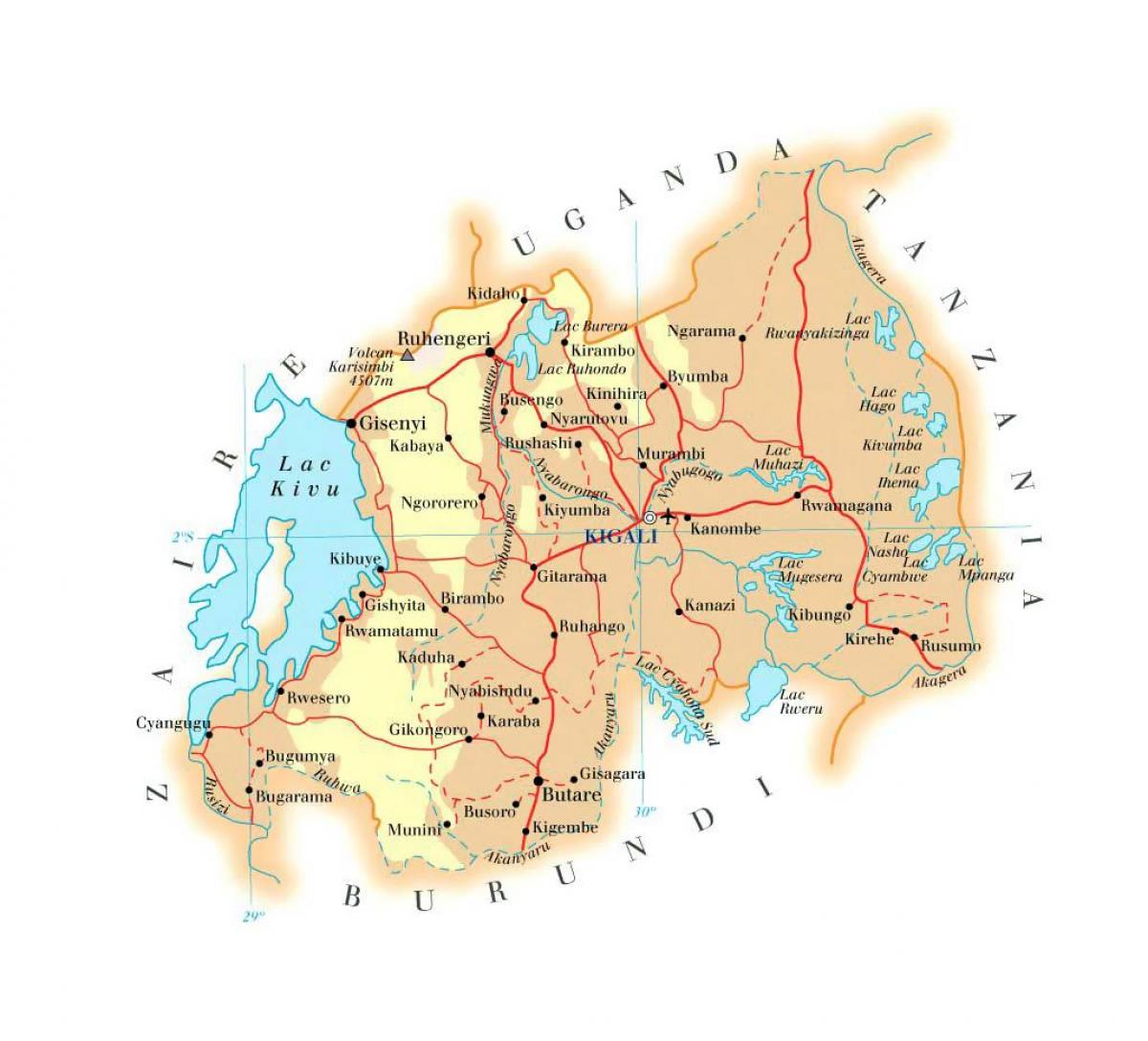 peta dari Rwanda jalan